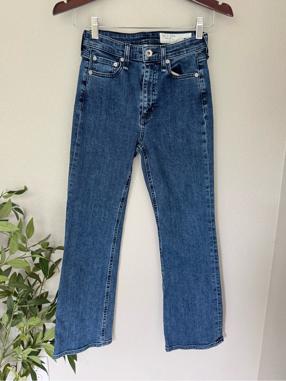 Rag & Bone Nina Jeans 24 High Rise Ankle Flare Stretch Blue Vincent Wash